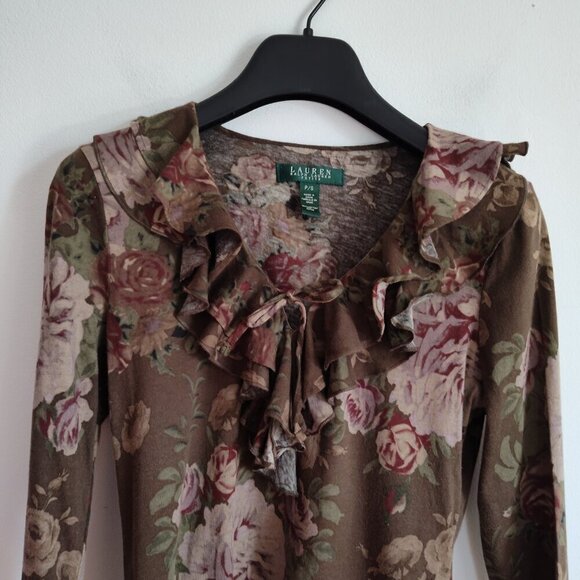 Ladies Petite SZ PS Lauren Ralph Lauren Ruffled Cotton Top - Picture 2 of 4